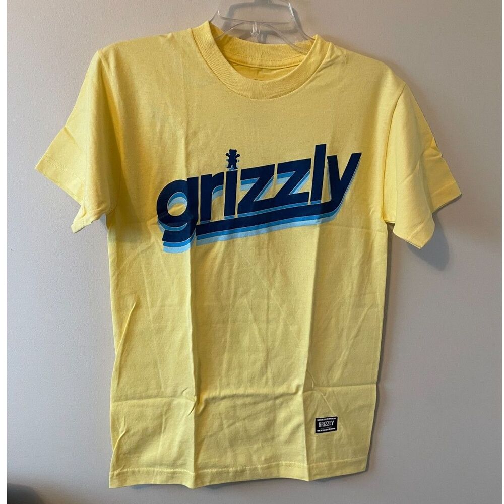 Grizzly Griptape Men's Yellow Retro Graphic Skateboard Tee Shirt Small